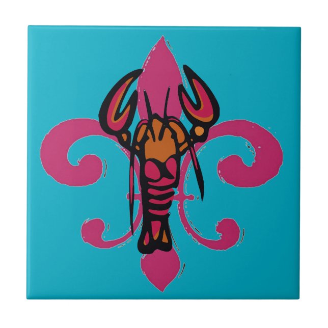 Fleur De Lis Crawfish Ceramic Tile (Front)