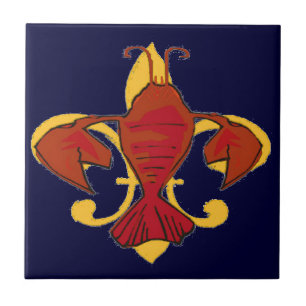 Fleur De Lis Crawfish Ceramic Tile