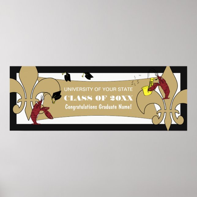 Fleur de Lis Crawfish Graduation Banner Poster (Front)