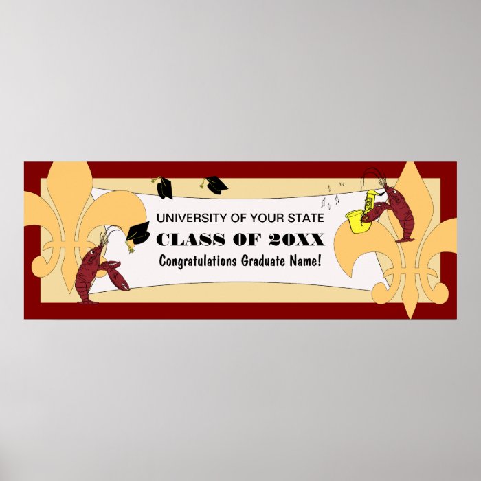 Fleur de Lis Crawfish Graduation Banner Print