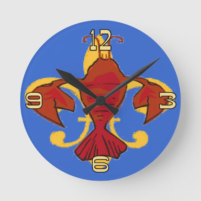 Fleur De Lis Crayfish Lobster Design Round Clock (Front)