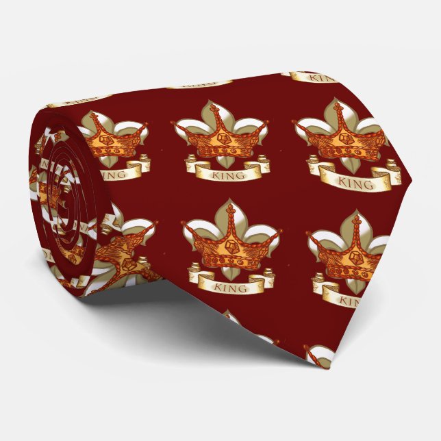 Fleur De Lis Crown King Dad Neck Tie (Rolled)