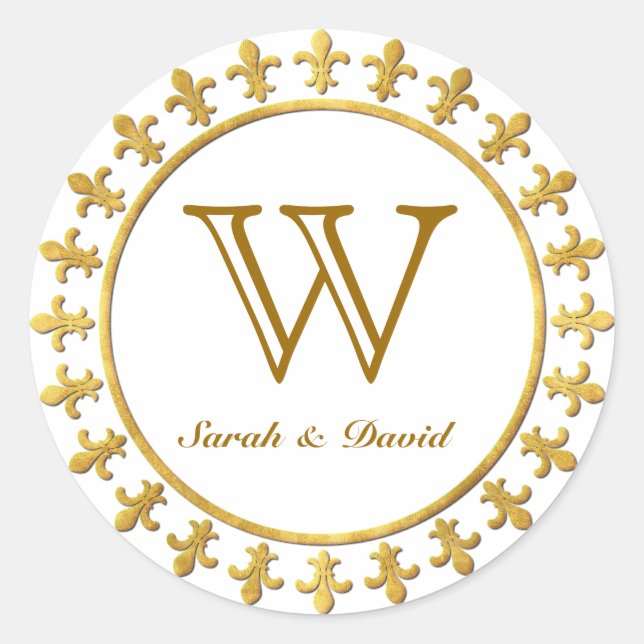 Fleur-de-lis Customizable Monogram Classic Round Sticker (Front)
