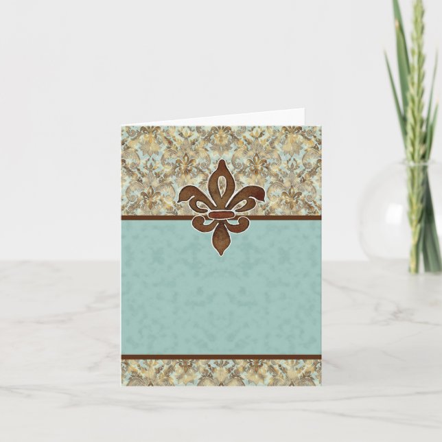 Fleur de Lis Damask - Blank Note Card (Front)