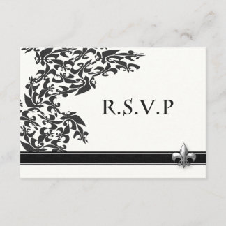 Fleur de Lis Damask Pattern Wedding RSVP Card