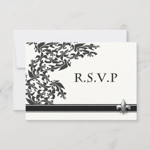 Fleur de Lis Damask Pattern Wedding RSVP Card
