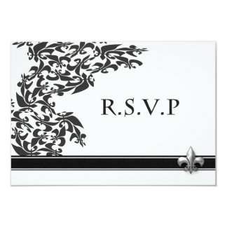 Fleur de Lis Damask Pattern Wedding RSVP Card