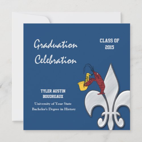 Fleur de Lis Dark Blue Crawfish Graduation Custom Announcement