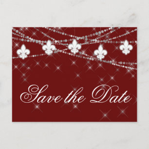 Fleur de Lis Dark Red Lights Crimson Wedding Announcement Postcard