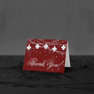 Fleur de Lis Dark Red Lights Elegant Photo Letterpress Thank You Card