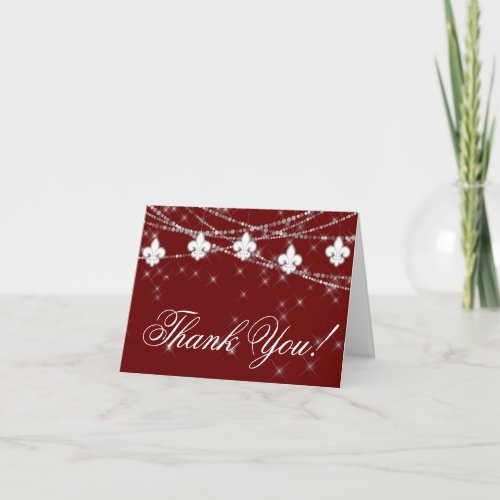 Fleur de Lis Dark Red Lights  Elegant Photo Thank You Card