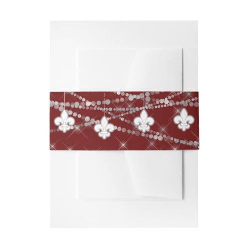 Fleur de Lis Dark Red Lights  Elegant Sparkle Invitation Belly Band