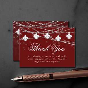 Fleur de Lis Dark Red Lights Elegant Thank You Enclosure Card