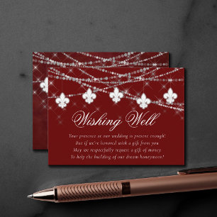 Fleur de Lis Dark Red Lights   Honeymoon Wish Enclosure Card