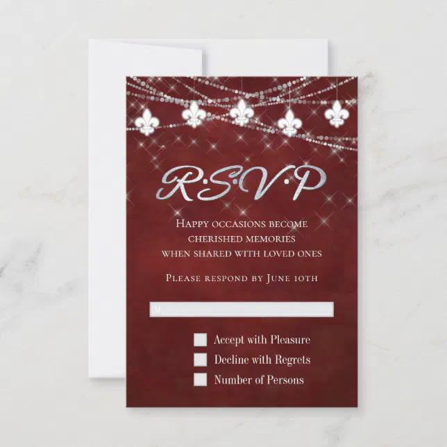 Fleur De Lis Dark Red Lights Moody Crimson Rsvp Card Zazzle