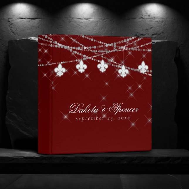 Fleur de Lis Dark Red Lights | Wedding Photo Album 3 Ring Binder (Creator Uploaded)
