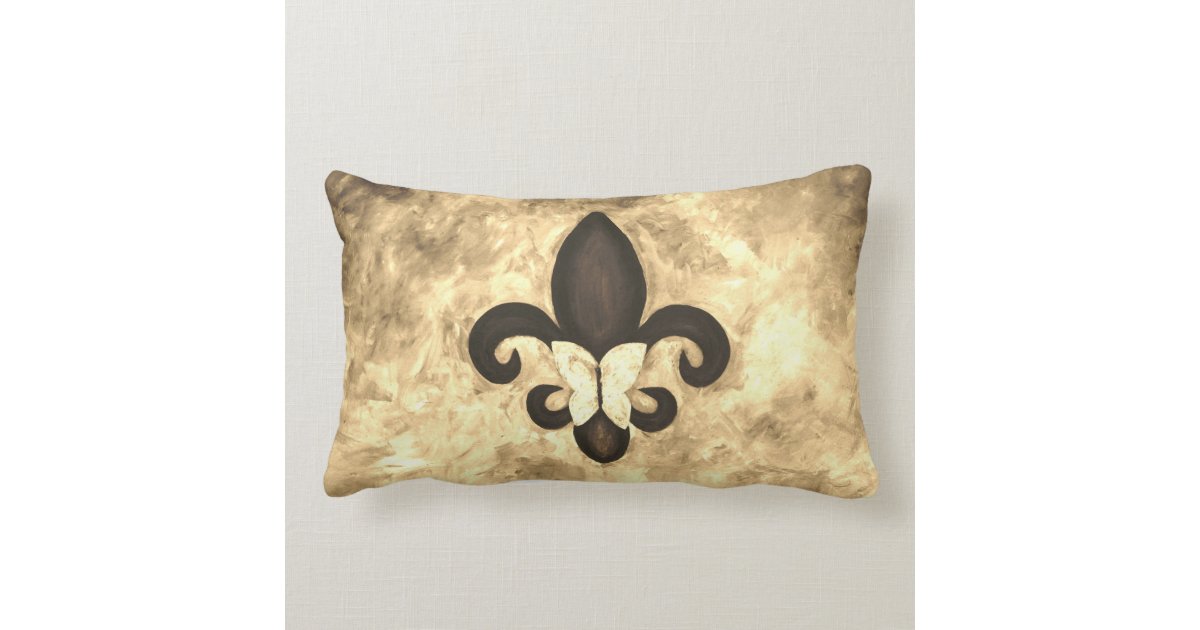 Fleur De Lis Decor Sepia Beige Brown Butterfly Lumbar Pillow Zazzle Com
