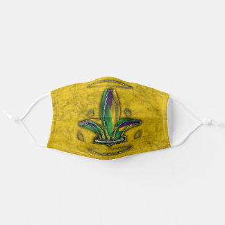 Fleur de Lis design in Mardi Gras Colors, gold Adult Cloth Face Mask