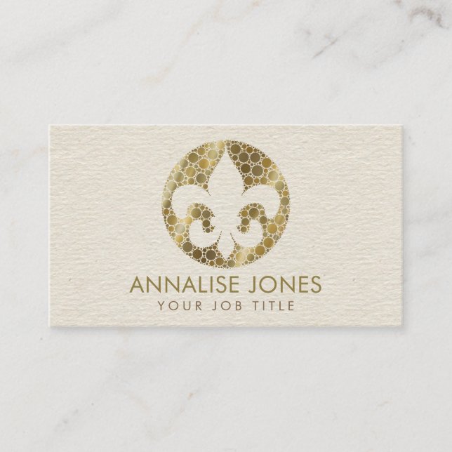 Fleur-de-lis  - Dot Art Golden Gradient Business Card (Front)