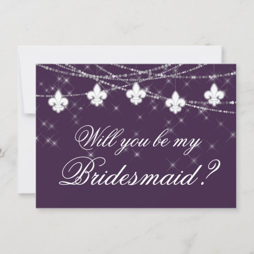 Fleur De Lis Eggplant Lights Be My Bridesmaid Invitation Zazzle