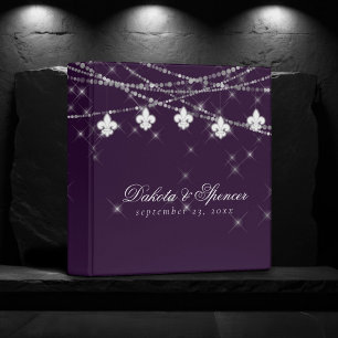 Fleur de Lis Eggplant Lights   Wedding Photo Album 3 Ring Binder