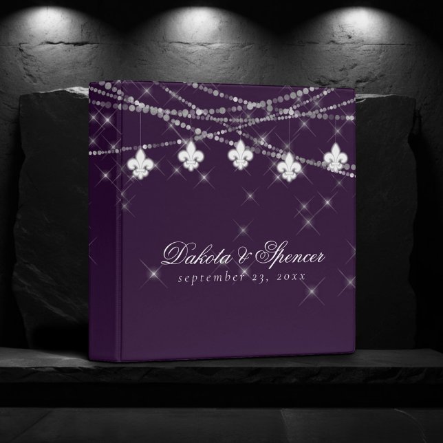 Fleur de Lis Eggplant Lights | Wedding Photo Album 3 Ring Binder (Creator Uploaded)
