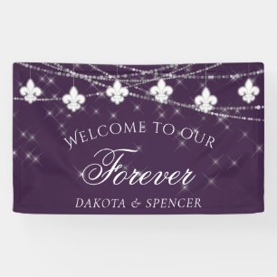 Fleur de Lis Eggplant Lights Welcome To Forever Banner