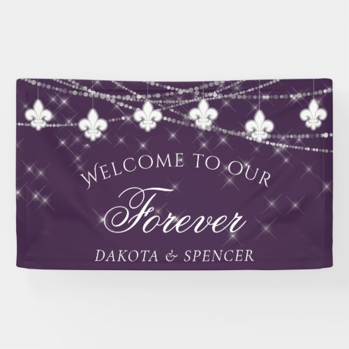 Fleur de Lis Eggplant Lights  Welcome To Forever Banner