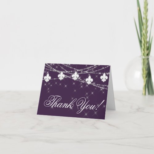 Fleur de Lis Eggplant Purple Lights  Moody Photo Thank You Card