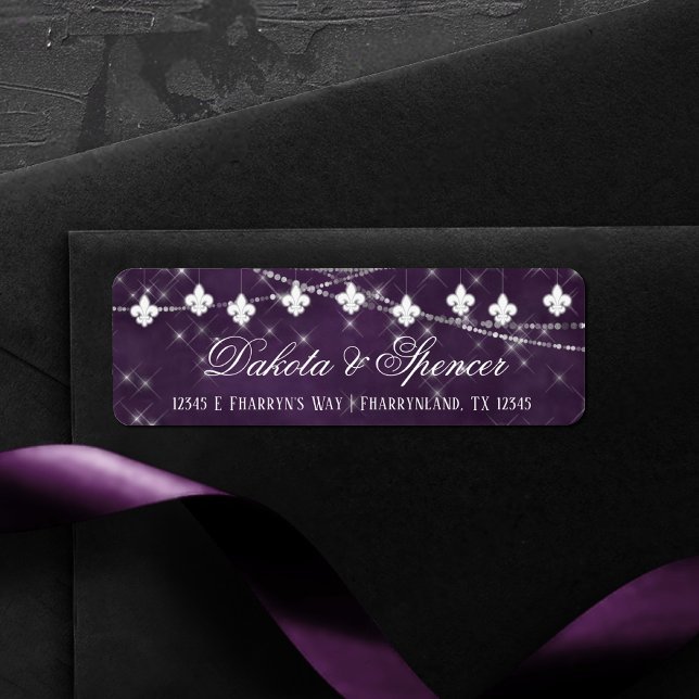 Fleur de Lis Eggplant Purple Lights | Plum Address Label (Creator Uploaded)