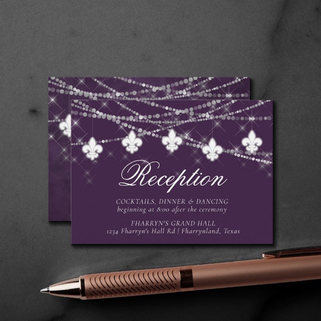 Fleur de Lis Eggplant Purple Lights | Reception Enclosure Card (Creator Uploaded)
