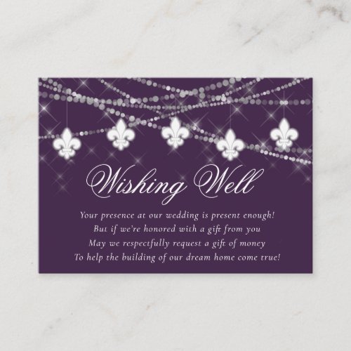 Fleur de Lis Eggplant Purple Lights  Wishing Well Enclosure Card