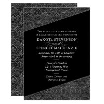 Fleur de Lis Elegant Black Damask Vintage Wedding Invitation