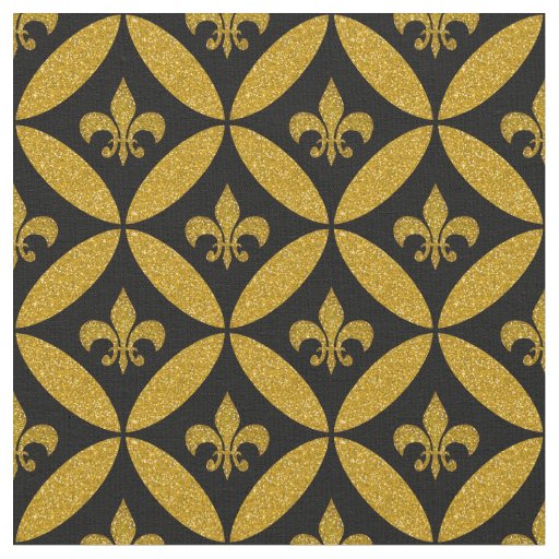 Fleur de Lis Eternity Pattern Faux Gold | Black Fabric