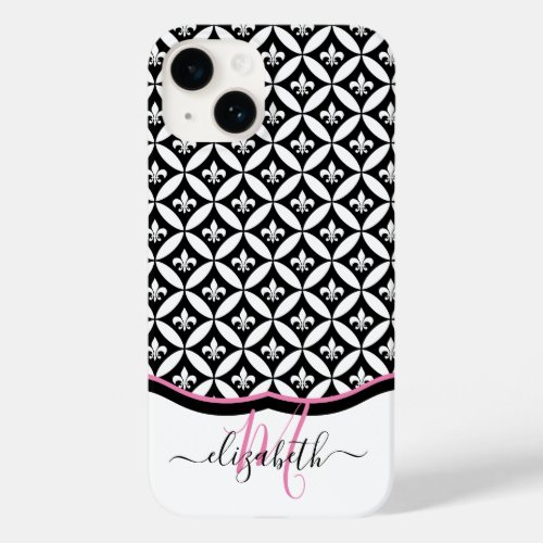 Fleur de Lis Eternity Pattern Monogram _ Black Case_Mate iPhone 14 Case