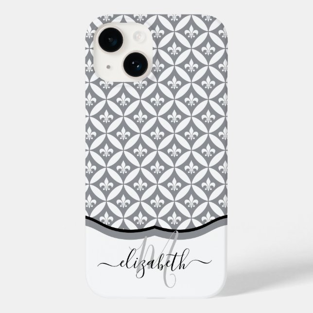 Fleur de Lis Eternity Pattern Monogram - Gray Case-Mate iPhone Case (Back)