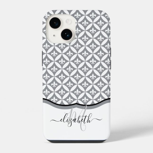 Fleur de Lis Eternity Pattern Monogram - Gray Iphone Case (Back)