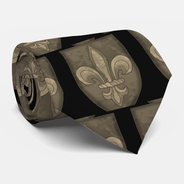 Fleur De Lis Family Crest  Neck Tie (Rolled)