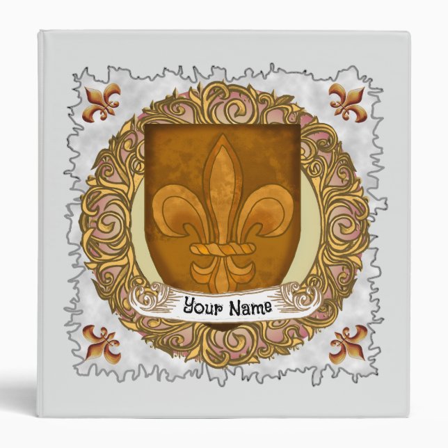 Fleur De Lis Family Crest Surname 3 Ring Binder (Front)