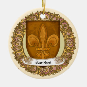 Fleur De Lis Family Crest Surname Ceramic Ornament