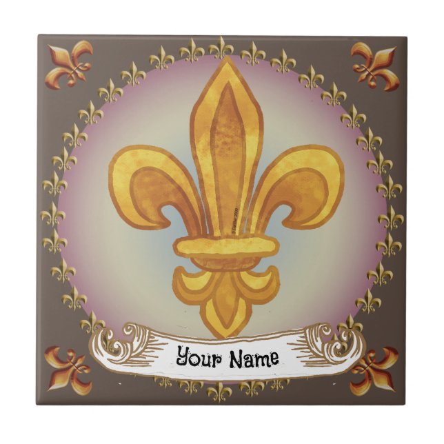 Fleur De Lis Family Crest Surname Ceramic Tile (Front)