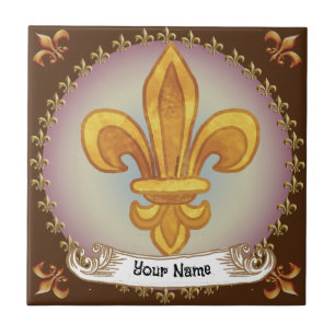Fleur De Lis Family Crest Surname Ceramic Tile