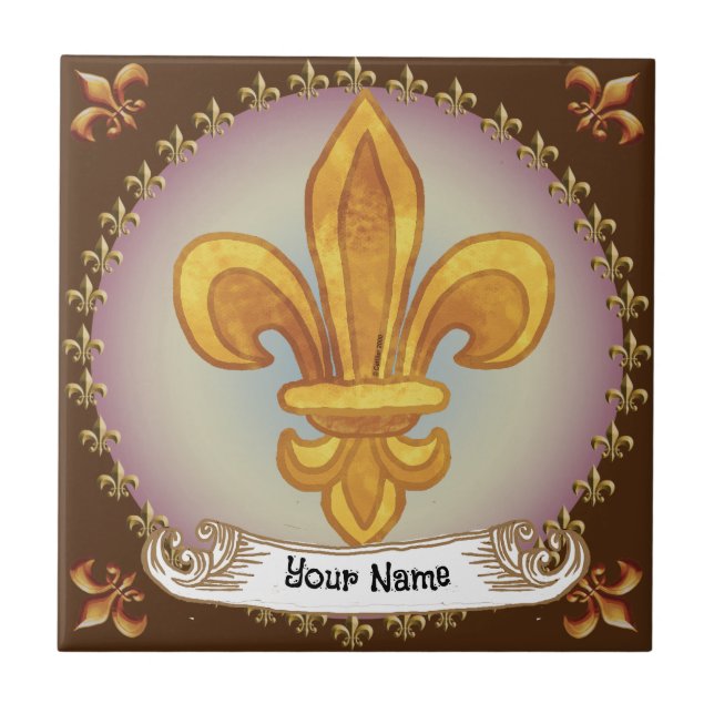 Fleur De Lis Family Crest Surname Ceramic Tile (Front)