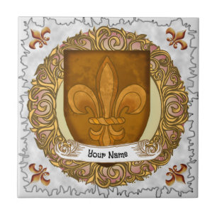 Fleur De Lis Family Crest Surname Ceramic Tile