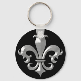Fleur De LIs Fancy Silver Bevel Saints Classic Keychain