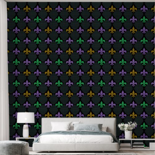 Fleur de Lis Faux Glitter  Black Mardi Gras Wallpaper