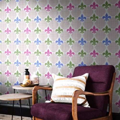 Fleur de Lis Faux Glitter  White Mardi Gras Wallpaper