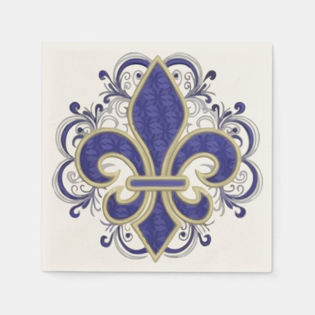 Fleur de Lis Fine Vintage Floral Napkins (Front)