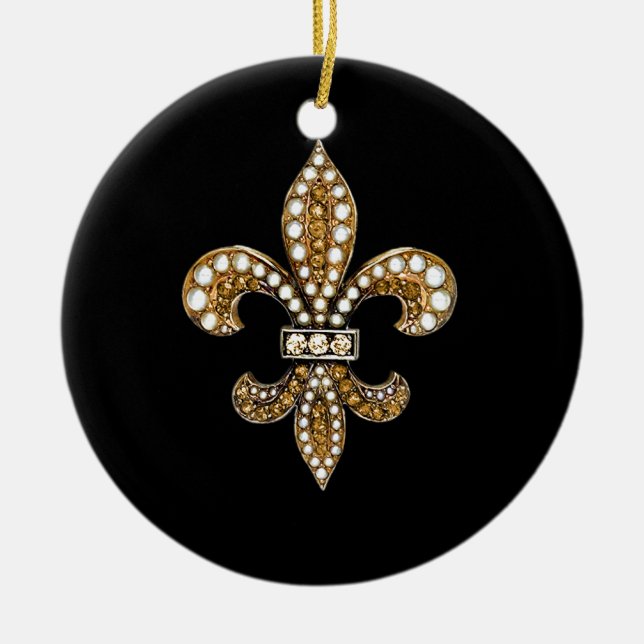 Fleur De Lis Flor  New Orleans Customize Gold Ceramic Ornament (Front)