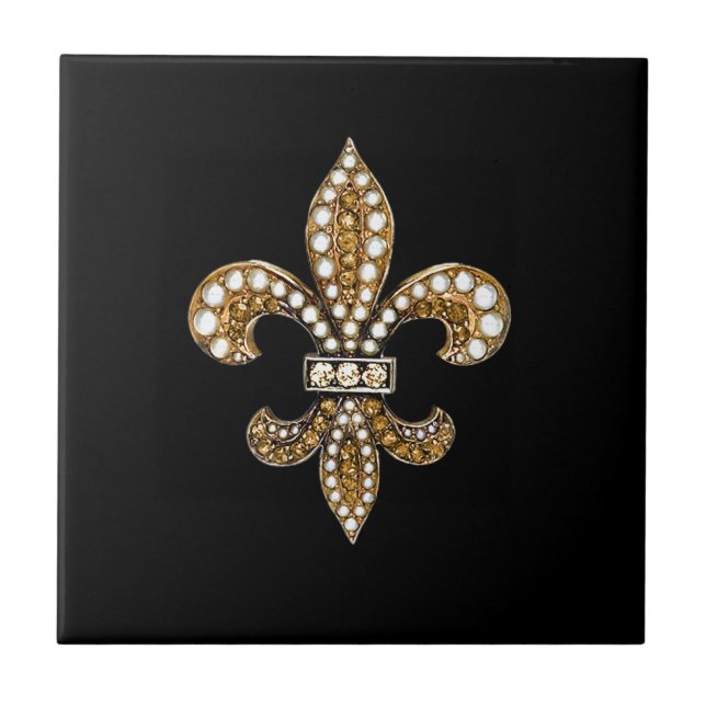 Fleur De Lis Flor  New Orleans Customize Gold Ceramic Tile (Front)